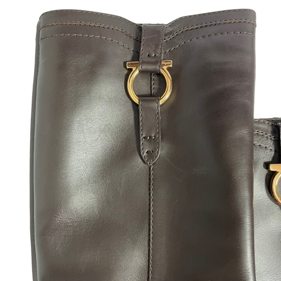 Salvatore Ferragamo Leather Fersea Gancini 1cm Riding Boots - Picture 4 of 7